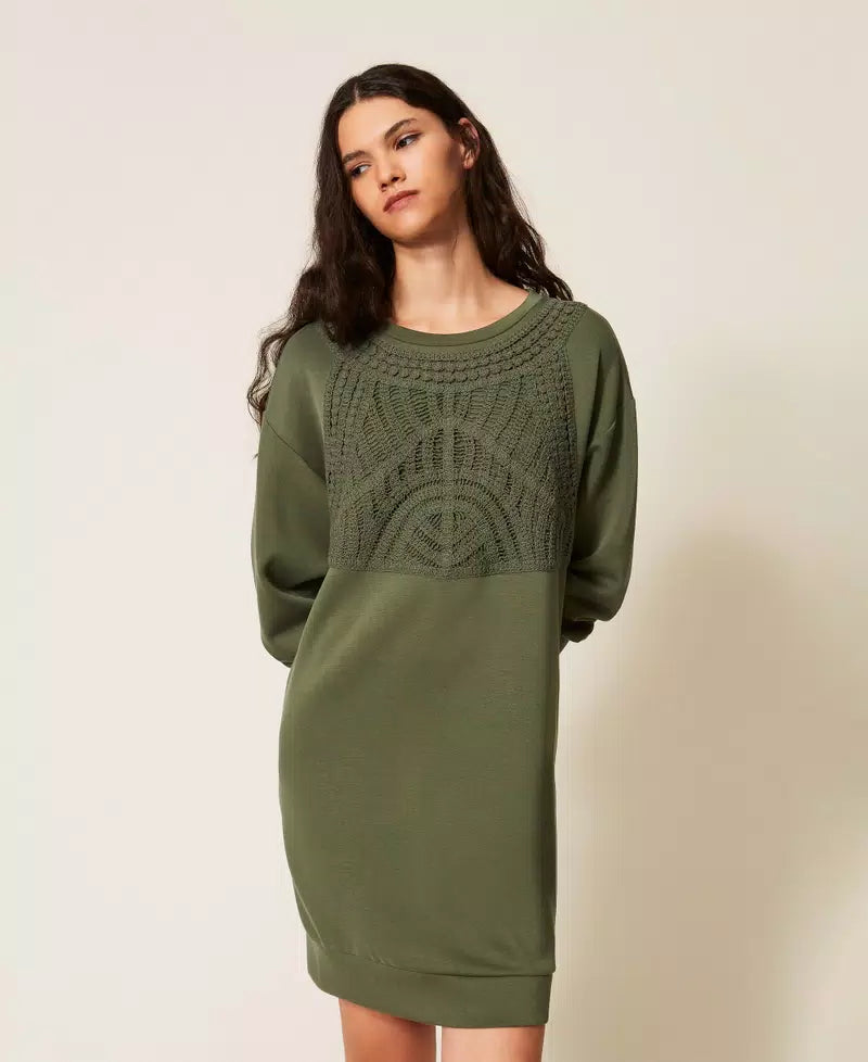Abito corto in tessuto scuba con crochet - TWINSET