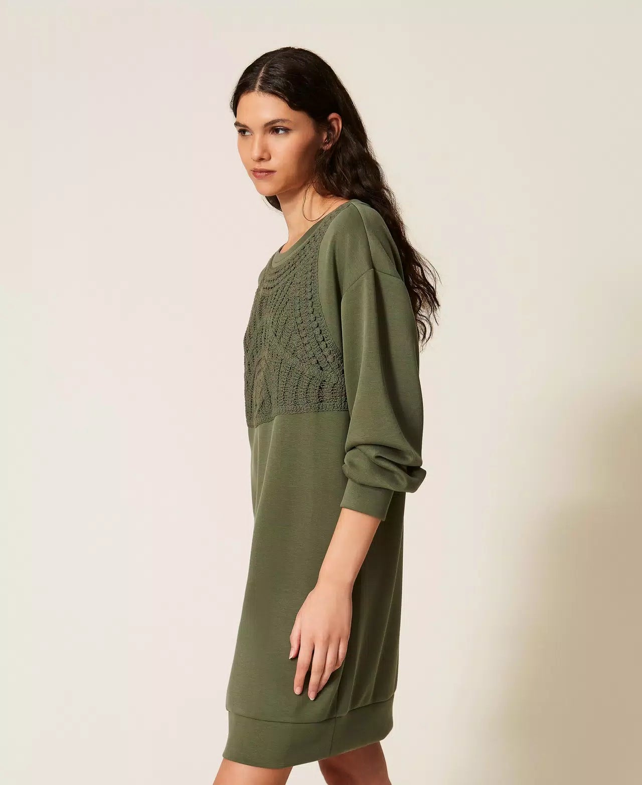 Abito corto in tessuto scuba con crochet - TWINSET