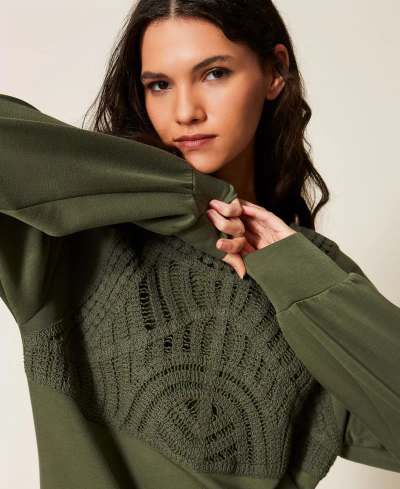 Abito corto in tessuto scuba con crochet - TWINSET