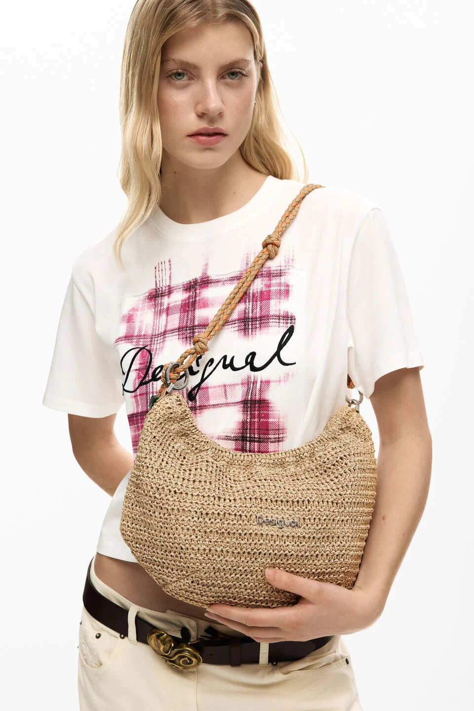 Borsa media ovale in rafia - DESIGUAL