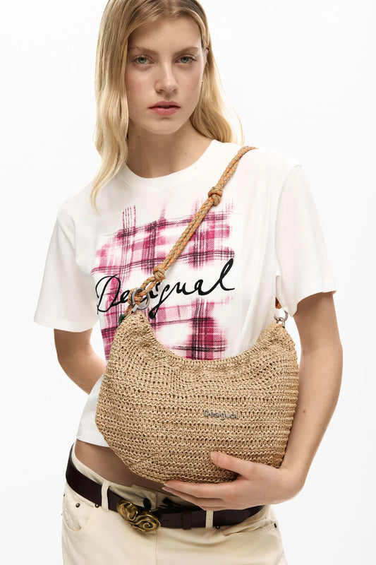 Borsa media ovale in rafia - DESIGUAL